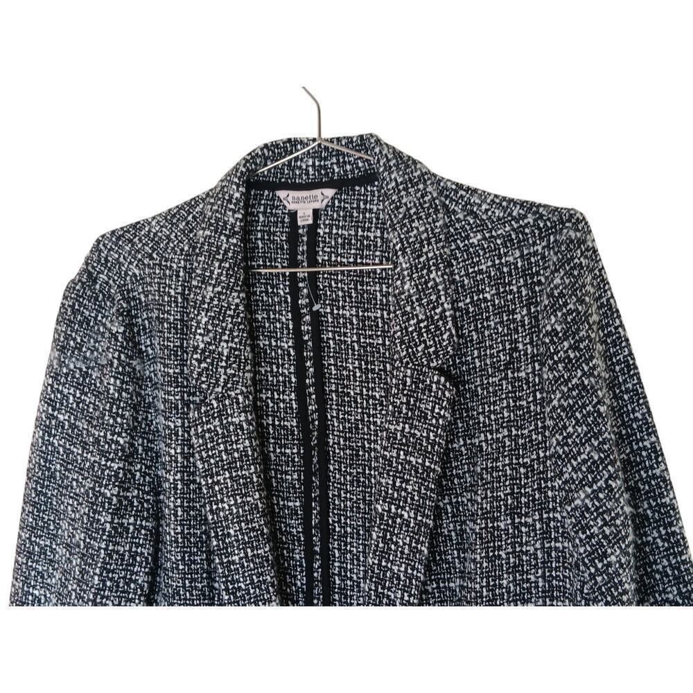 Nanette Lepore Blazer Large Very Black White Tweed Open Jacket Workwear NWT - Picture 5 of 13